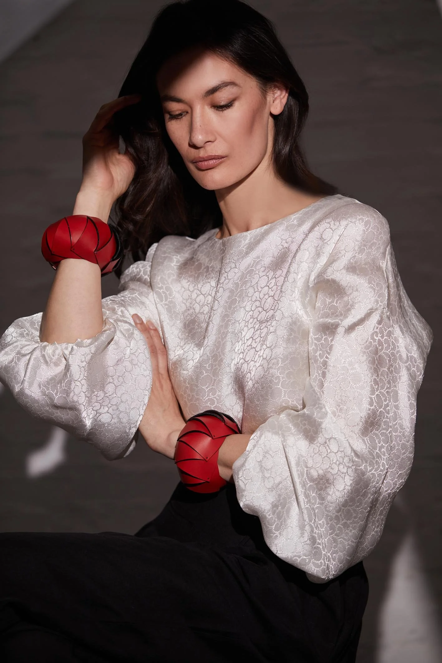 Sculptural bold bracelet bangle hand crafted in Italian red